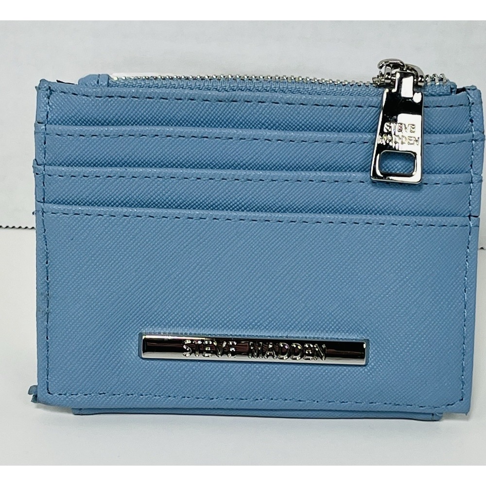 Steve Madden Blue Hayden Wallet Silver Zipper Name Plate New Without Tags